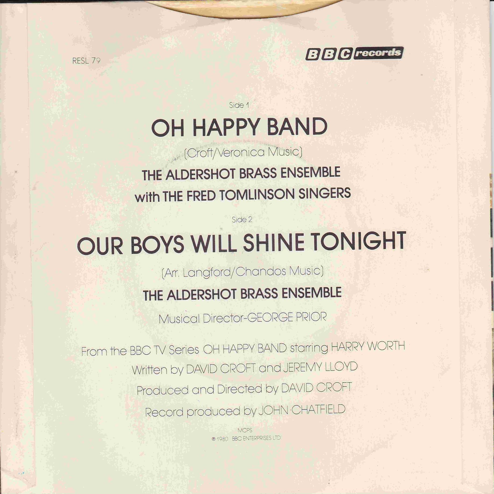 Picture of RESL 79 Oh happy band by artist David Croft / Arr. Langford from the BBC records and Tapes library